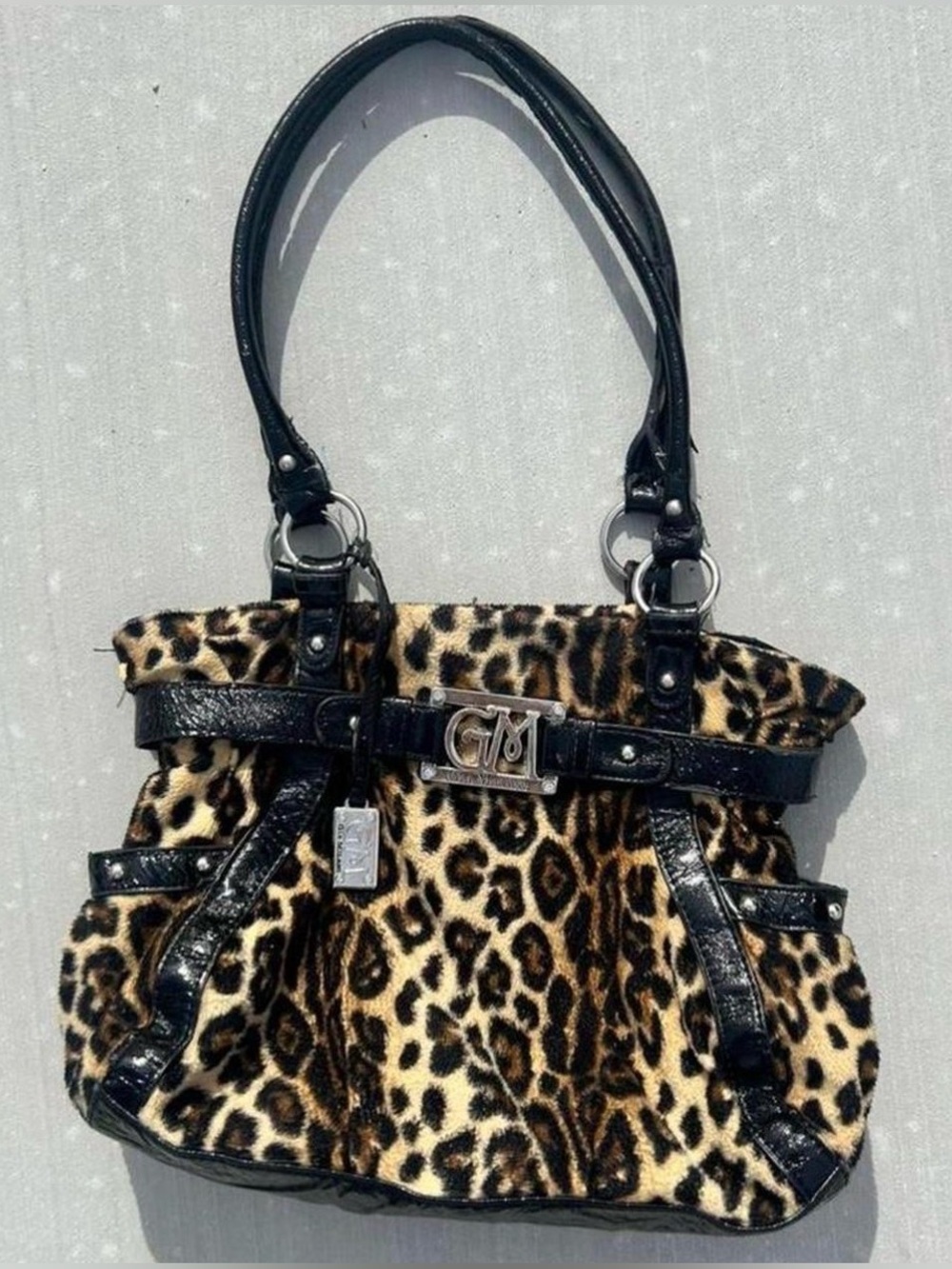 Gia Milania Leopard Faux Fur Shoulder Bag